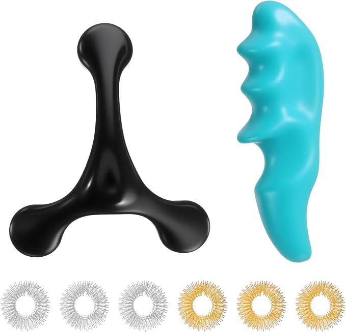 8PCS Manual Trigger Point Massage Tool Thumb Saver for Full Body Deep Tissue, with 1 Green Thumb Protector 1 3-Legged Knobs 6 Rings for Therapists Pressure Reflexology Stress Relief