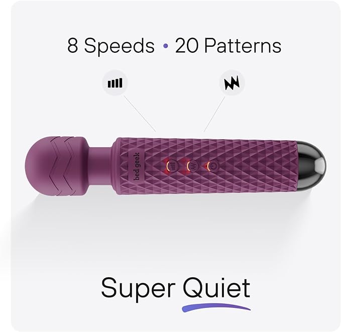 bed geek Cordless Personal Massage Wand – Waterproof & USB Rechargeable, Skin-Soft Silicone, 20 Vibration Patterns, 8 Speed Settings, Memory Function for Relaxation and Muscle Comfort