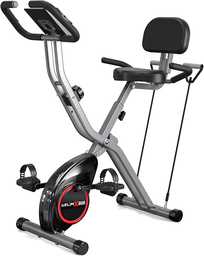 Foldable Exercise Bike Stationary Bikes for Home, 5 IN 1 Indoor Workout Bike, Cycling Bike with 16-Level Quiet Magnetic Resistance, 6.6 LBS Flywheel and 300LBS Capacity for Senior and Home Workout