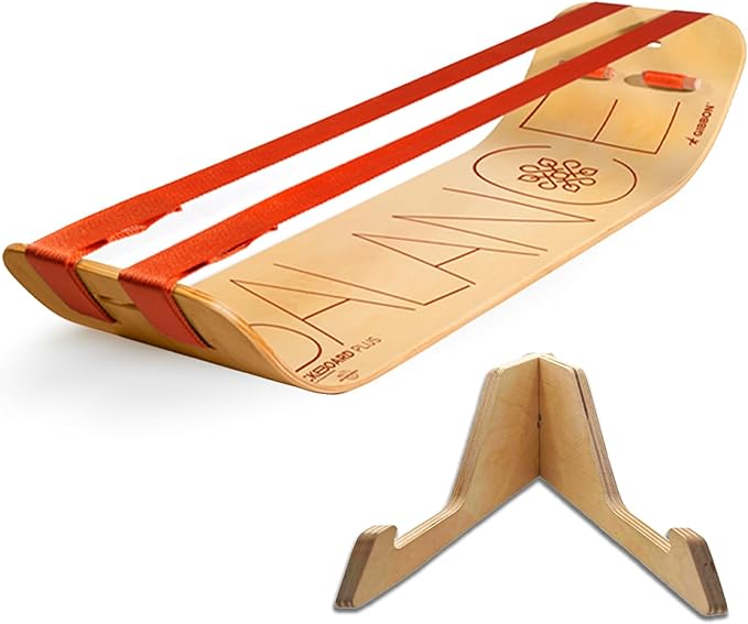 GIBBON SlackBoard Plus & Stand - 2-in-1 Slackline Balance Board for Adults - Workout Equipment Home Gym Training - Wooden Balance Trainer, Standing Desk Exercise, Yoga, Agility, Pilates, Core, Fitness