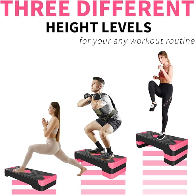 27" Aerobic Exercise Step Adjustable Aerobic Stepper for Exercise Workout Step Platform for Step Up, Step Deck with 4” 6” 8” Adjustable Height Risers