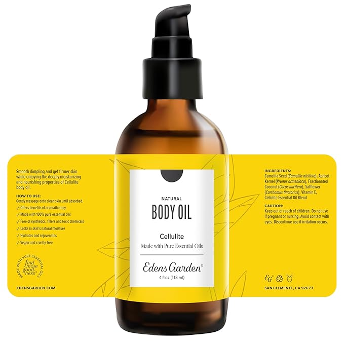 Edens Garden Cellulite Bath & Body Oil – Pure Essential Oils & Vitamin E for Firming, Slimming & Moisturizing Dry Skin –Natural Anti-Cellulite Scented Oil for Daily Women’s Skin Care, 4 fl oz (118 ml)