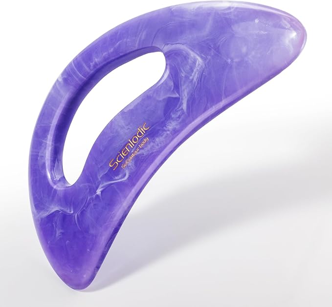 Scienlodic Gua Sha Massage Tool with Handle (Resin) Larger Guasha Body Scraping Tool for Back Legs Neck Massage, Lymphatic Drainage, Cellulite Remove - Large Light Purple