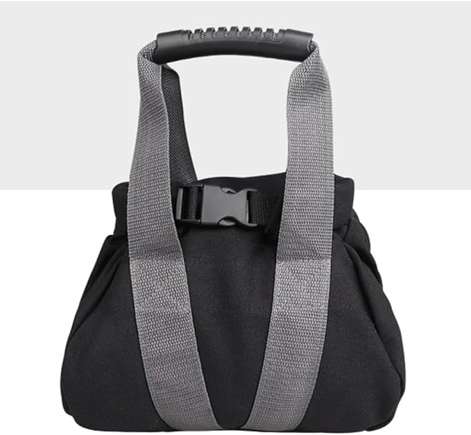 Adjustable Canvas Kettlebell Sandbag with Ergonomic Silicone Handle for Strength Training, Home Gym, Yoga, Weightlifting, 0-35 lb Capacity, Fillable, Black