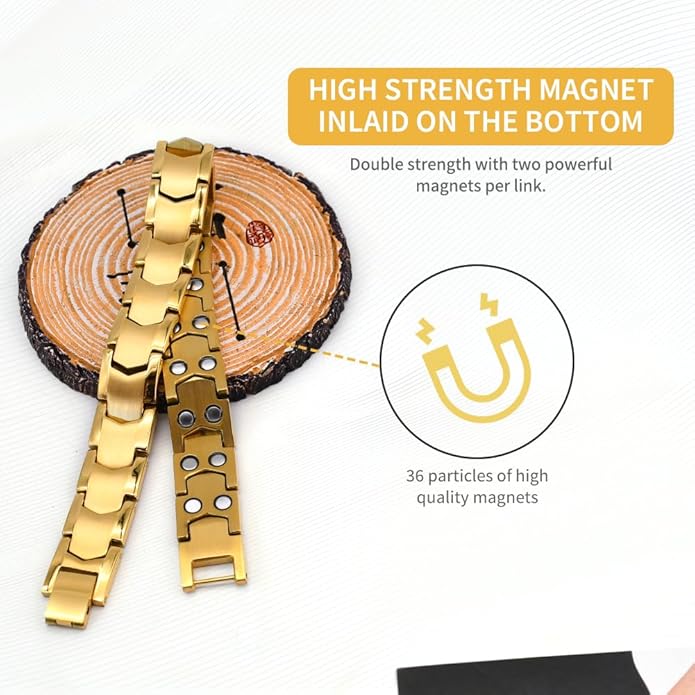 Magnetic Bracelets for Men，Stainless Steel Bracelet Lymphatic Drainage Therapeutic Magnetic Bracelets with Double Row Magnets Jewelry Gift with Adjust Tool
