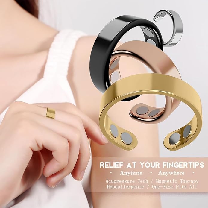 Auvulis Migraine Ring, Vitality Ring for Migraines, Adjustable Acupressure Magnetic Ring, Stainless Migraine Ring for Men and Women