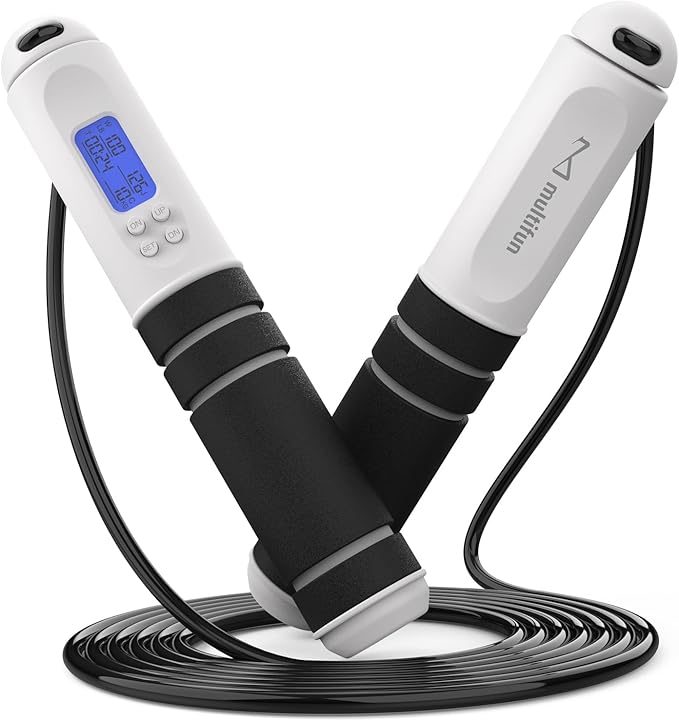 multifun Digital Jump Rope with Smart Counter & Timer - Adjustable Speed Skipping Rope for Fitness, Weight Loss, Boxing, MMA - Tangle-Free Ball Bearings & Anti-Slip Handles for Men, Women, Kids