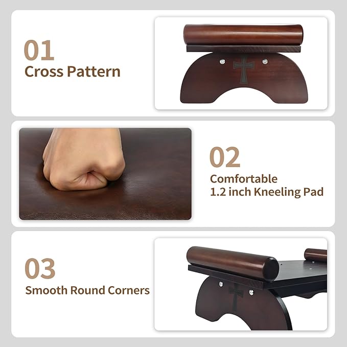 Prayer Kneeler Bench, Wooden Prayer Bench with Detachable Soft Cushion, Sturdy Home Kneeling Stool for Worship, Multi-Functional as Yoga Bench/Shoe Bench/Sofa Bench