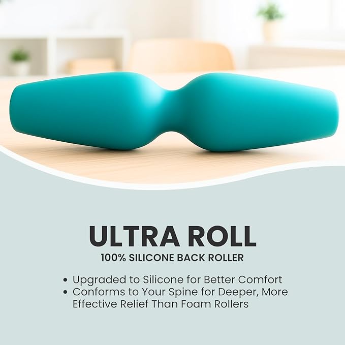 Back Roller for Back Pain Relief – Upgraded 100% Flexible Silicone That Wraps Around The Spine for Deeper Relief, Softer Than Hard Foam Rollers
