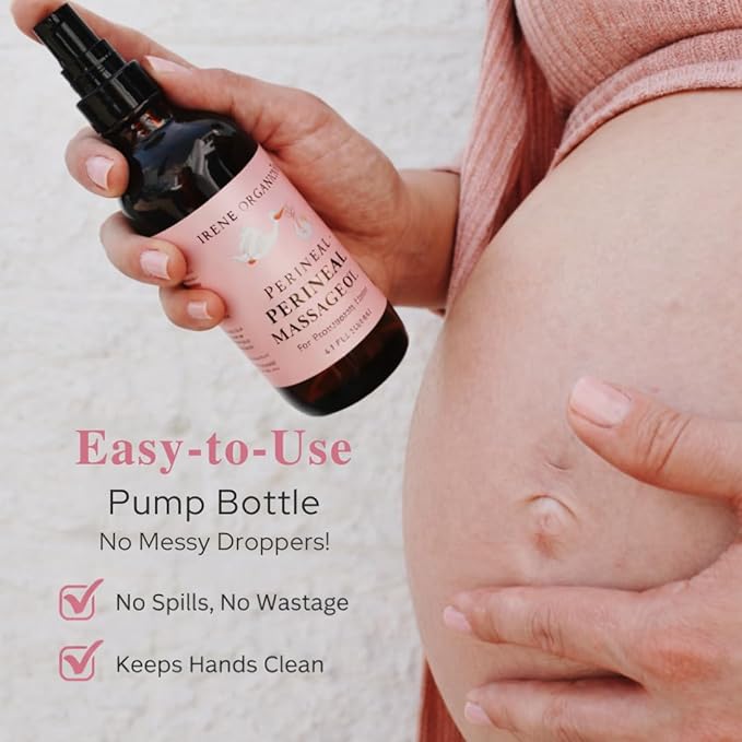 Organic Perineal Massage Oil Spray by Irene Organics for Pregnancy and Postpartum - Prevention for Perineum Tearing, All Natural, Pregnancy Third Trimester Must Haves for Childbirth