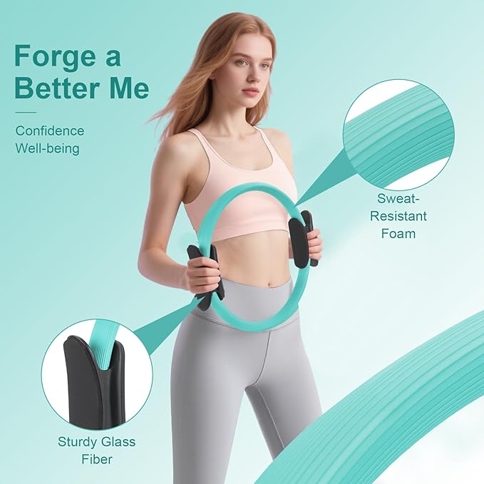 Home Pilates Essentials Kit - Complete Equipment Set with 14-Inch Ring, 9.8-Inch Ball, and 4 Resistance Bands for Beginners to Enhance Muscle, Flexibility & Core Strength at
