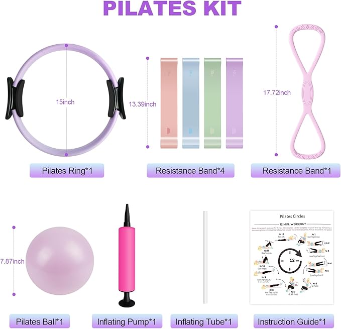 Pilates Kit, Pilates Essentials Kit for Women, 15” Pilates Ring and Ball Set
