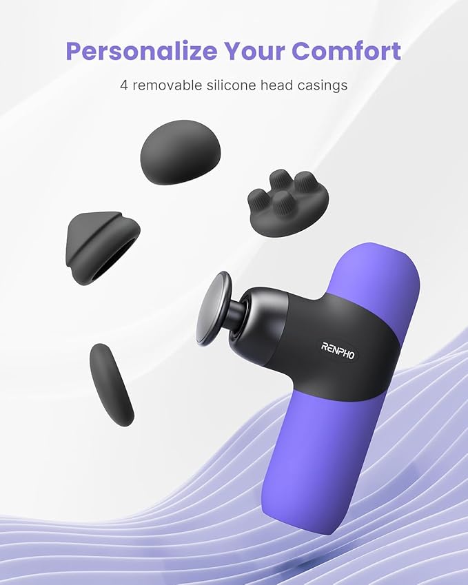 RENPHO Mini Thermal Massage Gun with Heat, Portable Deep Tissue Percussion Massager with 4 Heads for Neck & Back Comfort, Ultra-Quiet Operation for Home, Office & Travel, Includes Compact Carry Case
