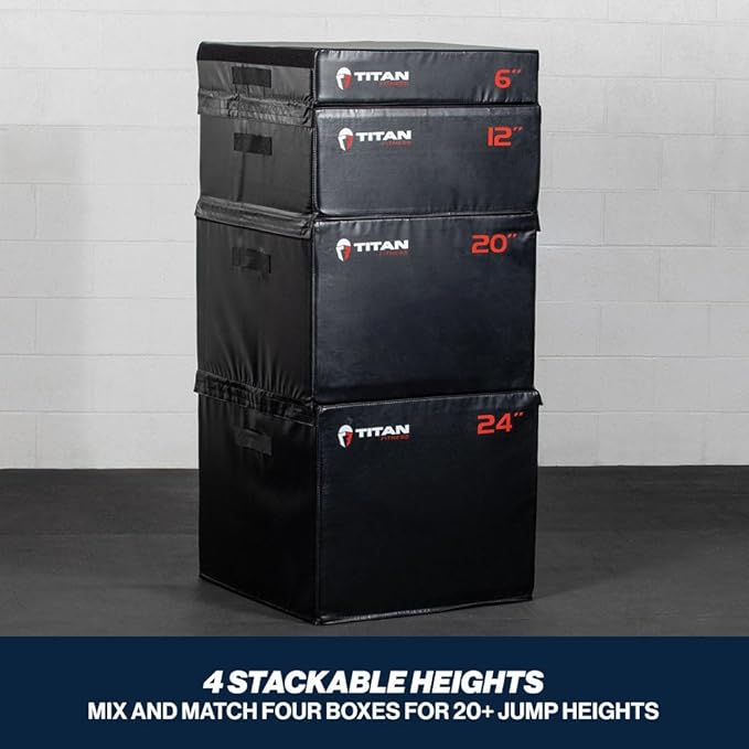 Titan Fitness 20" Stackable Soft Foam Plyometric Box, High Density EPE Foam Core Plyo Box, Step Up Exercise Platform, Box Squat, Step-Up, Box Jumps for Home Garage Gym Training