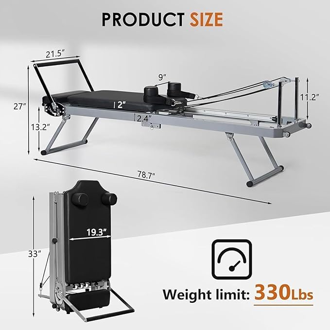 Foldable Pilates Reformer, Yoga Studio Core Bed Gym Machine, Suitable for Home Use and Exercise, for Beginners and Intermediate Users