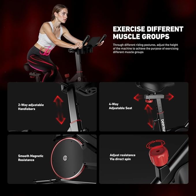 DeerRun Exercise Bike, Indoor Cycling Bike with Adjustable Magnetic Resistance, Low-Noise Belt Drive Stationary Bike for Home Cardio, 300 lb Capacity, Device Mount & LCD Monitor