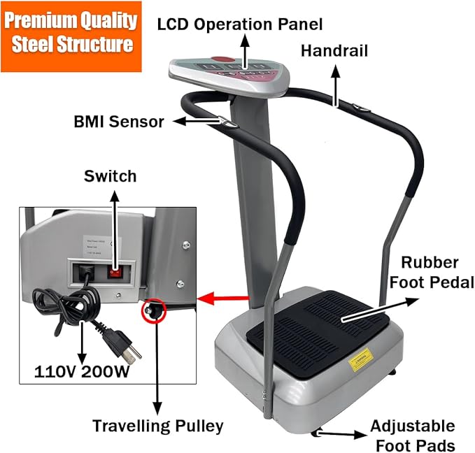 200W Whole Body Vibration Platform, Vibration Plate Exercise Machine, 99 Speed Levels Platform, Training Fitness Vibration Platform Machine Load 330lb for Home Gym