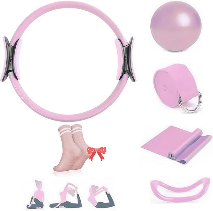 Pilates Essential Kit, Portable Home Fitness Equipments, with Pilates Rings,Yoga Stretching Tape, Yoga Rally Bands&Yoga Balls and Yoga Rings, for Full-Body Exercises Gym Fitness Equipments