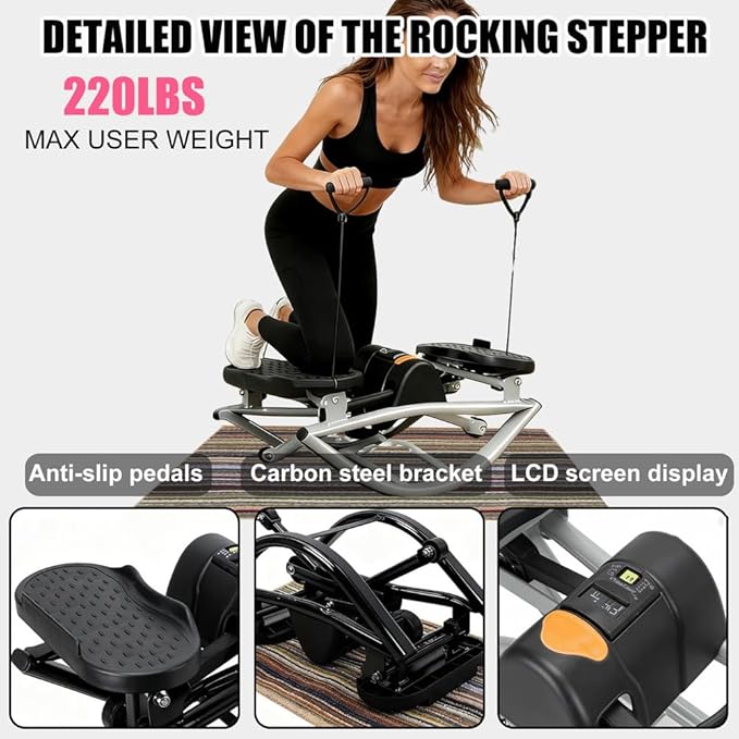 Rock Stepper Side to Side for Legs Glutes,Mini Rocking Stepper Exercise Machine,Compact Stair Steppers with LCD Monitor&Anti-Slip Mat,Low-Impact Home Workout,220 LBS Weight Capacity