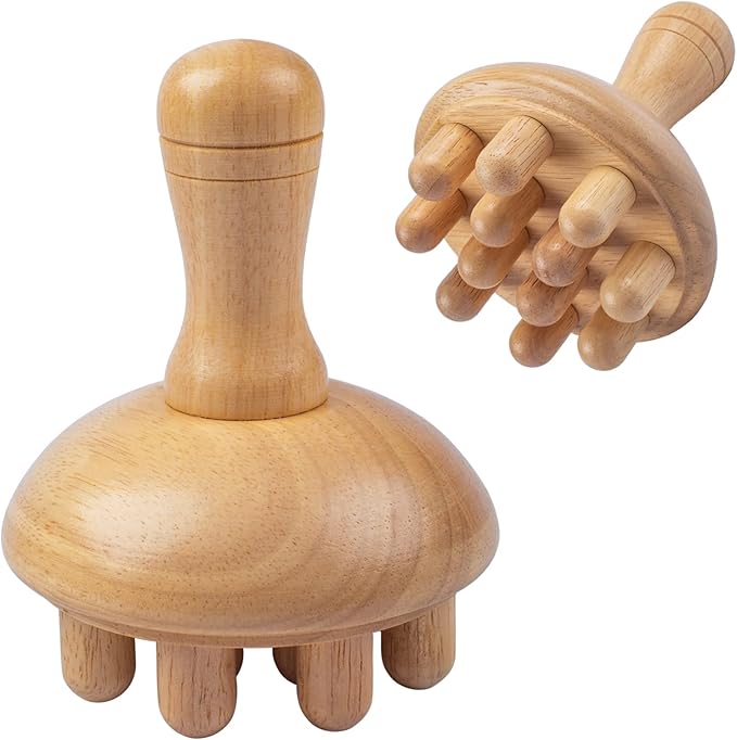 Wooden Mushroom Shape Massager | Manual Wood Therapy Massage Tool, Anti Cellulite, Maderoterapia, Lymphatic Drainage, Relief Muscle Tension, for Full Body Use
