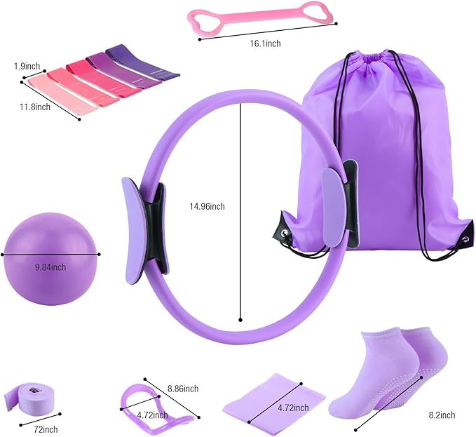 ASIEIT 13 PCS Pilates Kit for Women, Home Pilates Equipment with 5 Resistance Bands, 14'' Magic Circle, Pilates Ball and Ring, Compact Workout Set for Home Workout, Strength and Flexibility