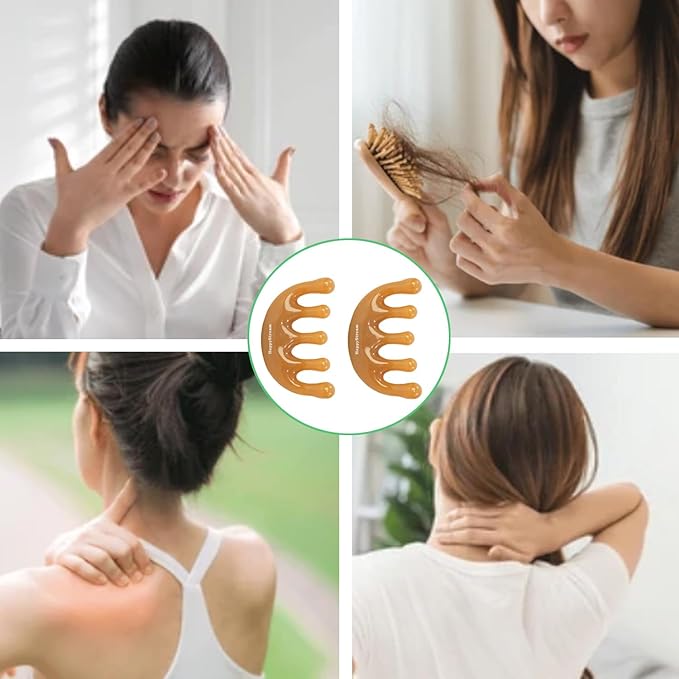 Scalp Massage Tool Head Massager. Resin Massage Comb Gua Sha Fascial Tools for Scalp Care Hair Growth Stress Relax Headaches Meridian Acupoint Treatment Trigger Point Therapy. (Amber)