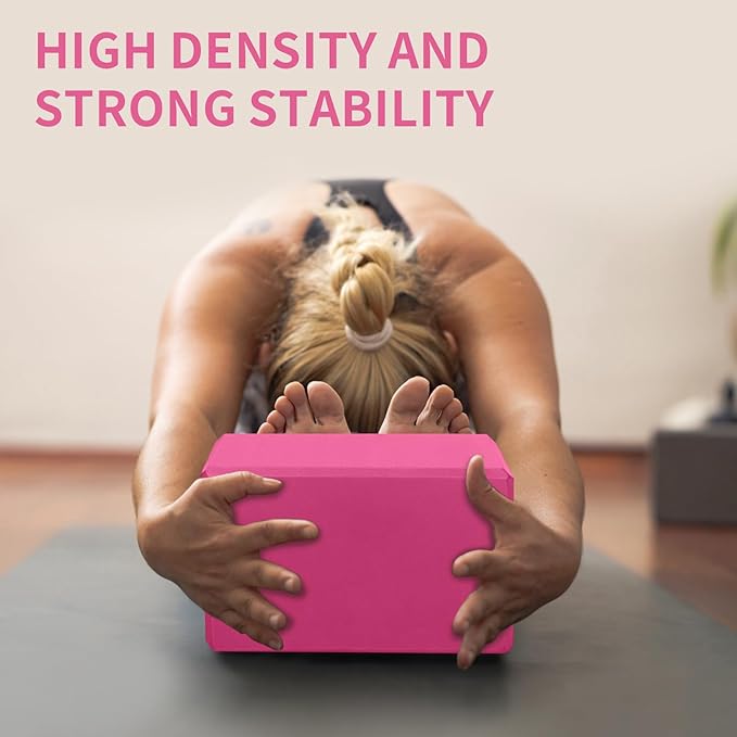 Yoga Block 2 Pack 9"x6"x3", Sturdy Yoga Foam Blocks, High Density & Non Slip Surface for Pilates & Stretching, Fitness Accessories for Stability & Balance