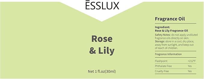 Rose & Lily Fragrance Oil - ESSLUX Essential Oils for Diffuser, Candle Soap Making Scents, Aromatherapy Scented Massage, Perfume for Humidifier Home Fragrance, 1 fl oz