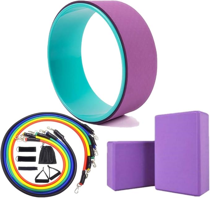 Yoga Wheel & 2 pcs Yoga Blocks & 5 pcs Resistance Bands Combo Value Pack