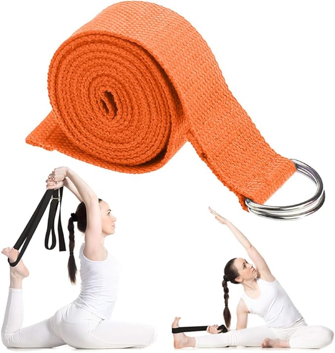 Cotton Exercise Yoga stretch Strap - Sturdy Flexibility Tensile Belt Adjustable Metal D-Ring Buckle, Hold Poses for Daily Stretching, Pilates, General Fitness, and Physical Therapy