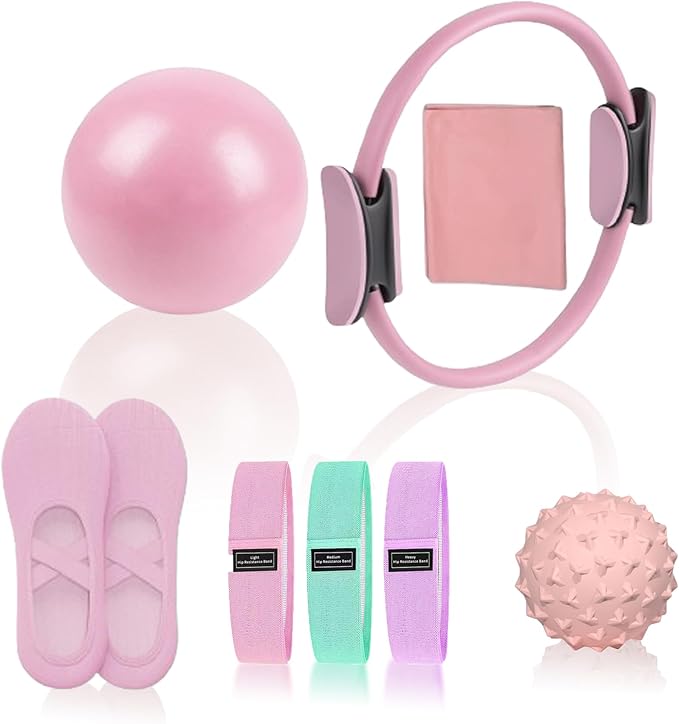 Pilates Essentials Kit for Women, Pilates Equipment, for Home Workouts with Ring and Ball Set, 3pcs Booty Bands, Yoga Bands for Stretching, Fascia Ball, Yoga Socks