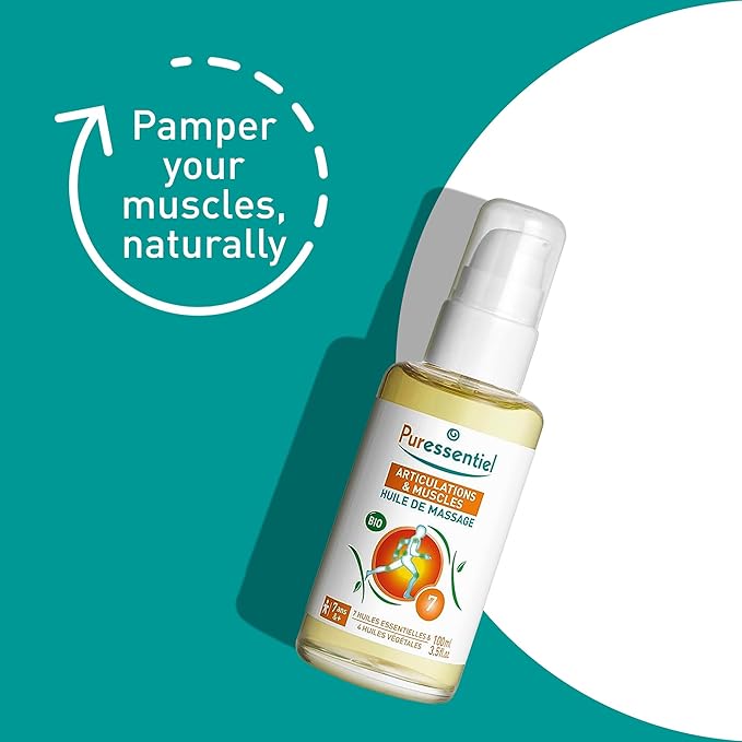 Puressentiel Muscle Relaxing Organic Massage Oil with Arnica and Wintergreen - Aromatherapy Oil for Muscle Tension - Alcohol Free, Plant Based - Revive Sore, Tired Joints and Body Aches - 3.5 Oz