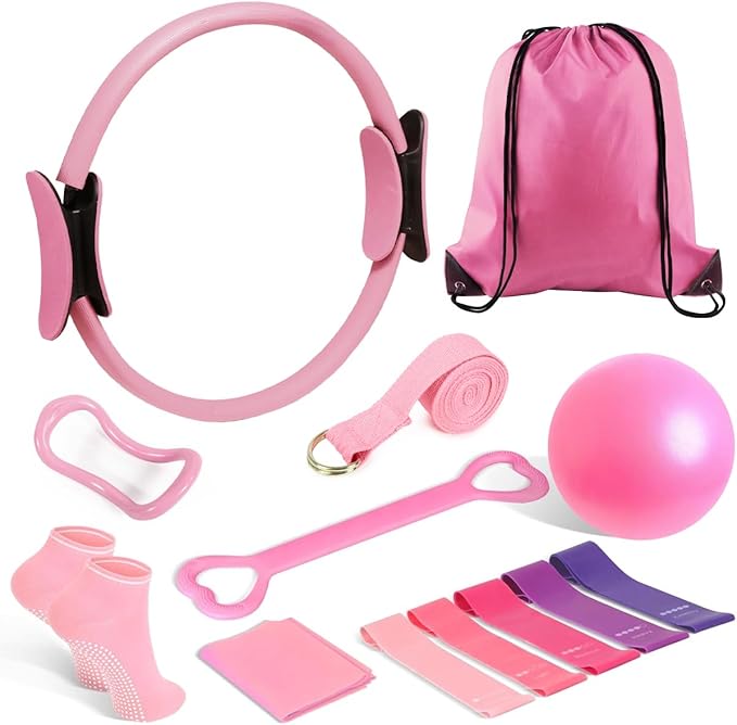13 Pcs Pilates Kit for Women - Home Pilates Equipment Set with Magic Circle Resistance Bands Yoga Ball for Beginners Full Body Toning Thighs Arms Hip Workout
