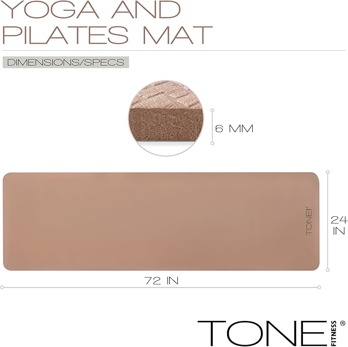 TONE Fitness Yoga Mat 1/4" Thick Non Slip Exercise & Pilates Mat for Home Workouts with Carrying Strap | Multiple Options