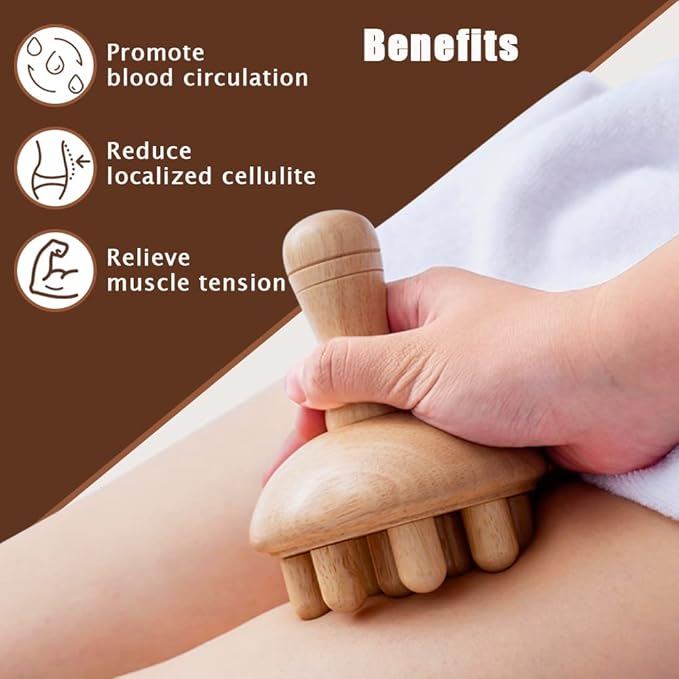 Wooden Mushroom Shape Massager | Manual Wood Therapy Massage Tool, Anti Cellulite, Maderoterapia, Lymphatic Drainage, Relief Muscle Tension, for Full Body Use