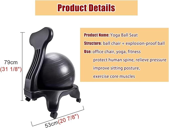 Yoga Ball Chair,Fitness Balance Ball Chair,Balance Ball Chair,Exercise Stability Yoga Ball Chair,for Exercise & Balance (Purple)