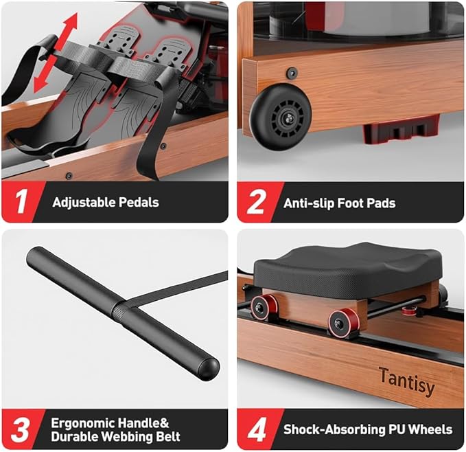 Foldable Rowing Machines for Home with Adjustable Large Water Tank & Comfortable Seat for Real Experience Immersive Water Rower, APP Link,Joint 0 Impact 330LBS Weight Capacity;