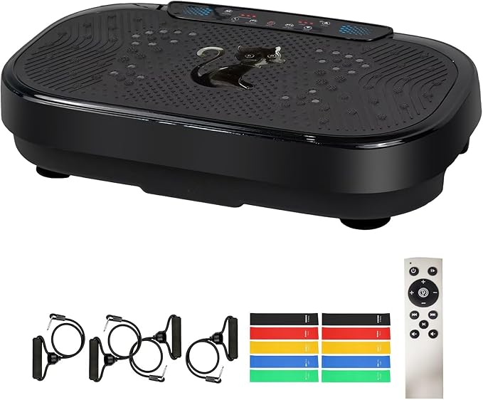 Vibration Plate Exercise Machine, 500 Lbs Capacity, with Bluetooth and LED Display, 999 Speeds Workout Vibrating Plate for Lymphatic Drainage Weight Loss, 4pc Loop Bands and 10pc Resistance Bands