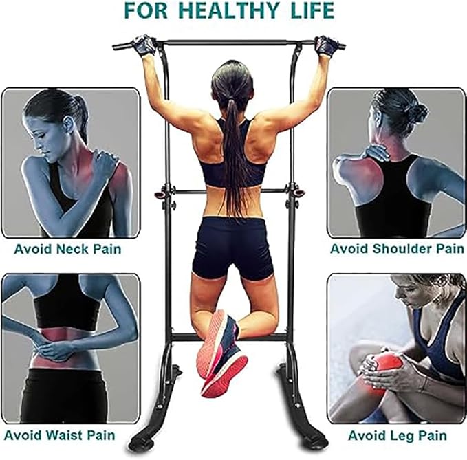 Power Tower Pull Up Bar and Dip Station,Adjustable Height Dip Stand Multi-Functional Strength Training Fitness Workout Station for Home Gym