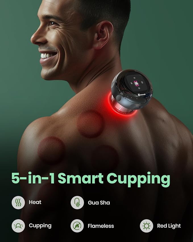 4 Pack 5-in-1 Smart Dynamic Cupping Set, Electric Cupping Device with Red Light, Heated Cupping Massager with 12-Level Suction & Heat, Cupping Machine for Pain Relief, Muscle Soreness, Knots, Aches