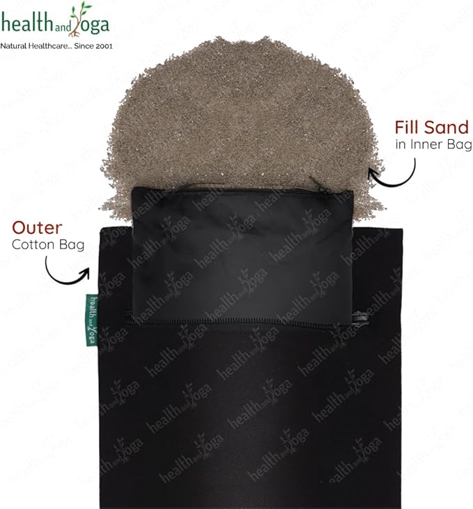 SoulGenie HealthAndYoga™ Yoga Sand Bags - Double Bag with Inner Waterproof Bag - Prop for Adding Weight and Support (Black)