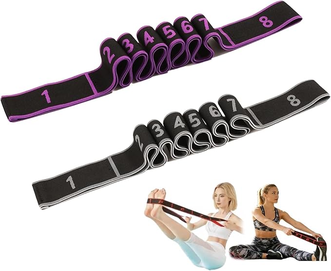 Stretching Resistance Band with Marked Sections, 8 Section Elastic Stretch Strap for Yoga, Pilates, Physical Therapy, Home & Gym Training