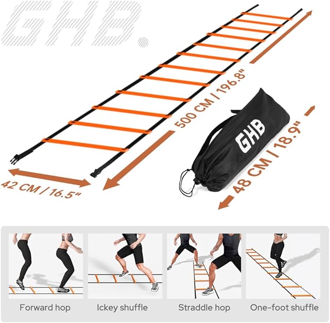 GHB Agility Ladder 1 Pack and Disc Cones 50 Pack 2 Carrying Bag