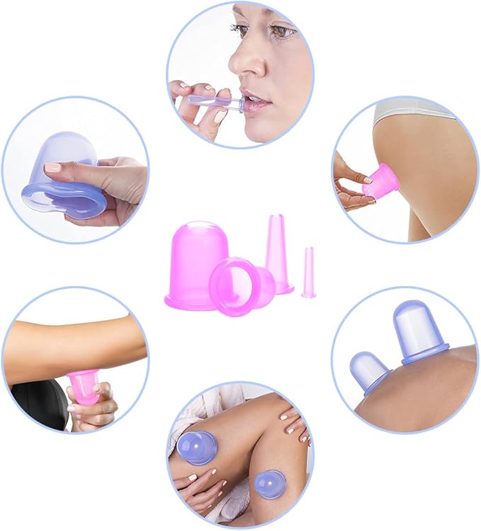 lychee Anti Cellulite Cupping Therapy Set for Family 4Pcs Silicone Vacuum Massage Cups - Chinese Cupping Kit for Body and Massager for Adults Home Use (Light Purple)