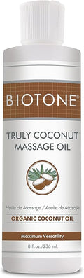 BIOTONE Truly Coconut Massage Oil with Organic Coconut Oil, Melts Away Tension and Promotes Deep Relaxation, Light, Versatile, Long-Lasting, Easy Wash-Out, Can Also Use as a Bodycare Oil