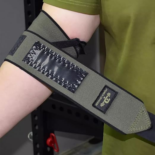 Weightlifting Elbow Wraps (1 Pair) - 90CM（35.4" ） Adjustable Compression Elbow Strap - Joint Support, Powerlifting & Gym Workouts (Men & Women) (Green)