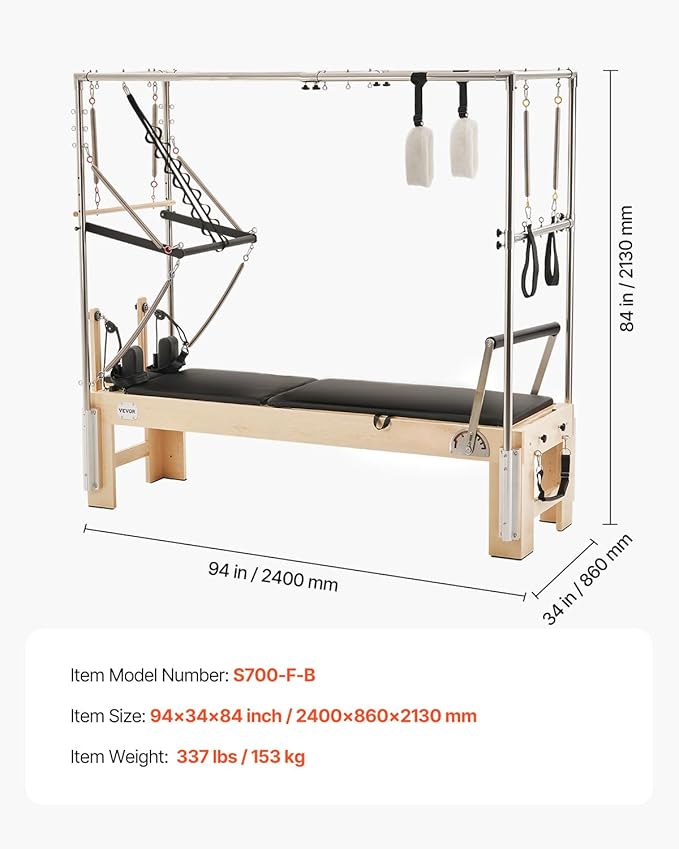 VEVOR Pilates Reformer Machine, Pilates Workout Equipment for Home Gym Studio Use, Pilates Reformer with Sitting Box and Jumpboard，fit for Beginners & Advanced Users