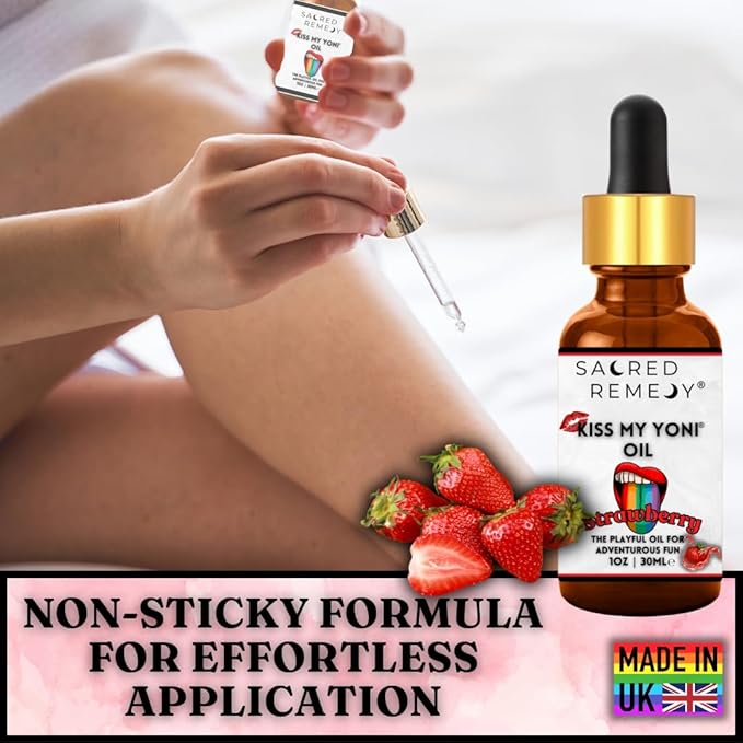 [Strawberry] KMY Premium Moisturising, Smoother, Softer, Non-Sticky, Self Care Massage Oil. Non-Greasy Formula for Ultimate Comfort. Vegan, Natural, Organic. Gay/Lesbian Pride