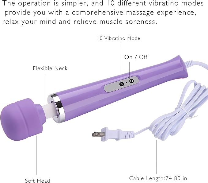 Wired Powerful Handheld Electric Massager, Strong Personal Back Massage for Sports Recovery, Muscle Aches, Body Pain (Light Purple)