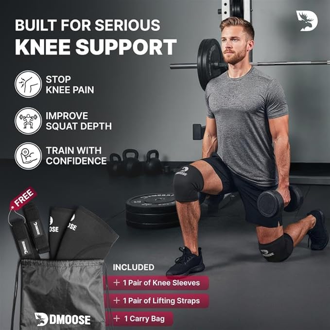 DMoose Fitness Knee Sleeves for Weightlifting (Pair) 78” Knee Wraps for Joint Support, Squats & Powerlifting - Gym Brace Straps for Joint Stability & Pain Relief, USPA & IPL Approved for Men and Women